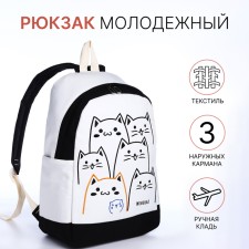 Рюкзак школьный из текстиля на молнии, 3 кармана, цвет чёрный