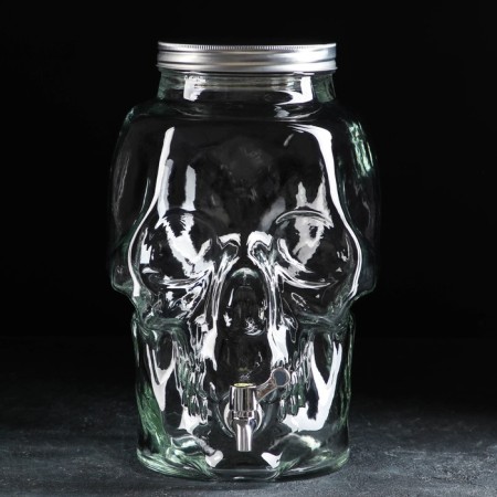 Glass jug with a crane "Skull", 8.3 l, the color is transparent