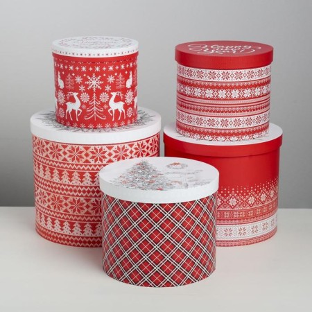 A set of gift boxes 5 in 1 “Scandinavian patterns”, 13 x 14–19.5 x 22 cm, New Year-1