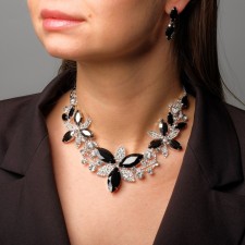 Set 2 objects: earrings, necklace “flowering” royal, white-gray color in silver