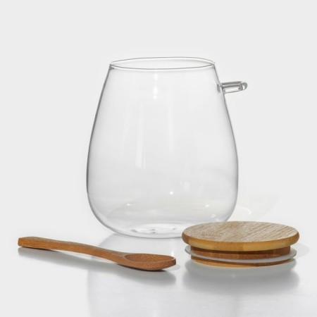 Glass Bank for bulk products with a bamboo cover and a spoon "Eco", 1 liter-1