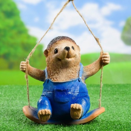 Garden figure "Hedgehog on a swing" 18 cm