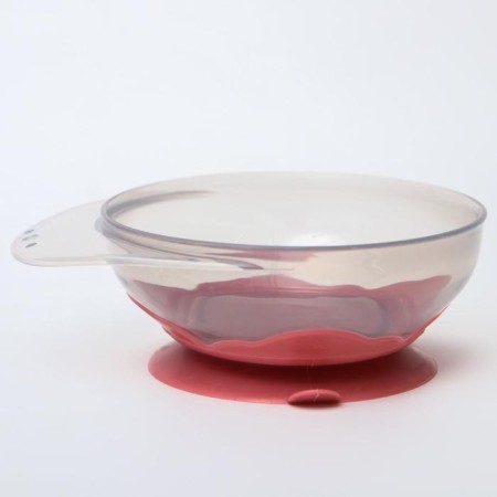 Set for feeding: a bowl on the suction cup, with a lid + spoon, pink color, 400 ml.-4