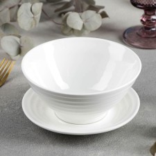 Porcelain bowl with a saucer, 2 items: bowl 500 ml, saucer d = 15 cm, white color