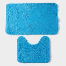 A set of mats for the bathroom and toilet of the “fluffy” shade, 2 pcs, 40 × 50, 50 × 80 cm color Blue