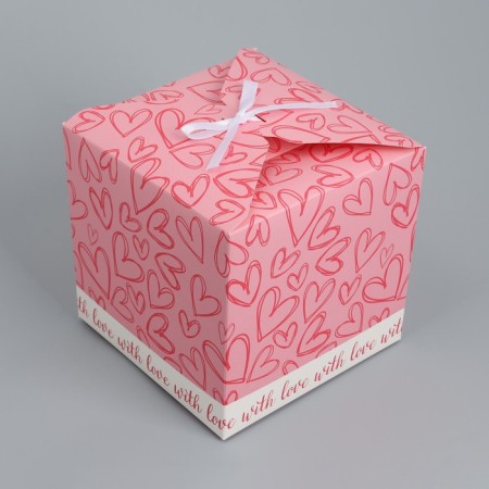 Gift folding box, packaging, “hearts”, 18 x 18 x 18 cm-1