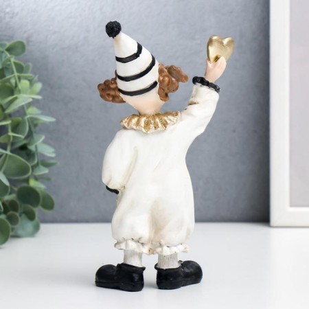Polystone souvenir "Clown with heart in his hand" Black and white with gold 17.5x4.5x9.5 cm-2