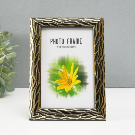 Photo frame plastic 10x15 cm "Roots" black with gold 19x14 cm-1