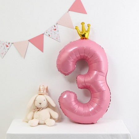 Foil ball 40 "" Number 3 with the crown ", the color is pink-3