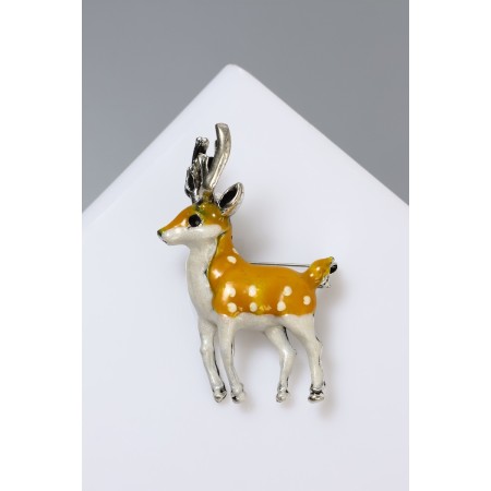 Brooch "Deer", white-brown color in black silver