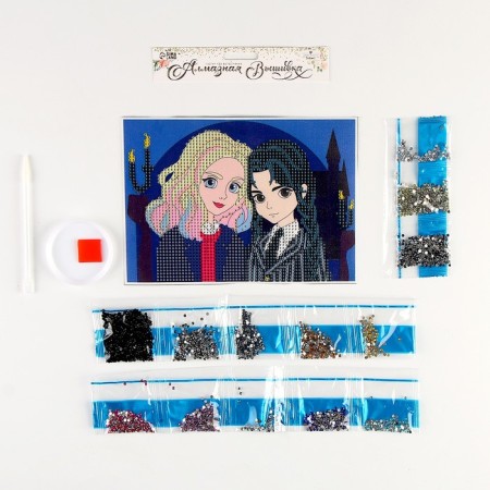 Diamond mosaic with partial filling on the canvas "Girlfriends", 15 x 21 cm-1