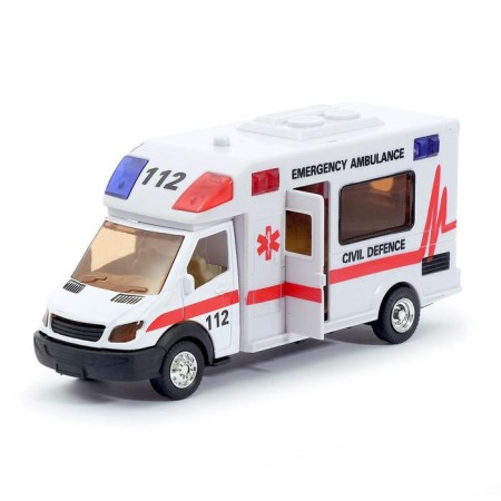 Metal “ambulance” machine, inertial, light and sound effects, scale 1:48-3
