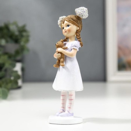 Souvenir Polystone "Baby with flowers in her hair, with a bear" 16x4.5x5.5 cm-1