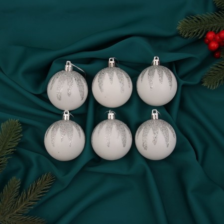 Set of balls plastic D-6 cm, 6 pcs "Alaz" silver-white