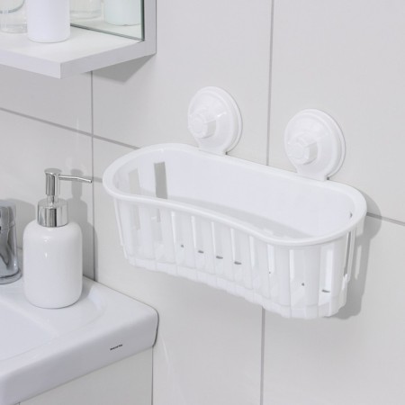 Shelf for bathrooms on vacuummic suction cups, 30 × 11 × 9 cm, white color-1