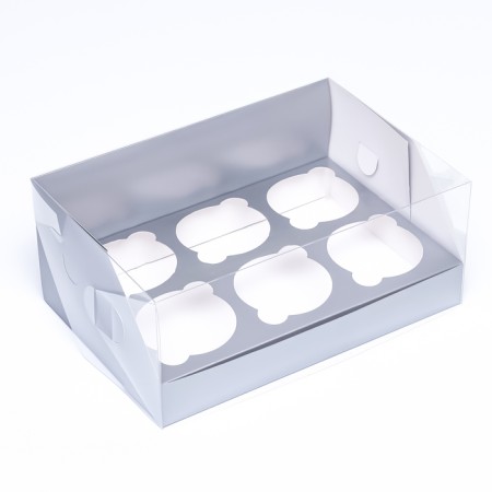 Confectionery folding box for 6 cupcakes 23.5 x 16 x 10, silver-1