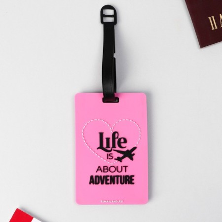Tag on a rubber suitcase "Life is ABOUT Adventure", pink-1