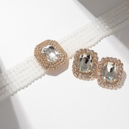 Set 2 items; Earrings, Knock Luxury Large Stone, white color in gold, 42 cm-1