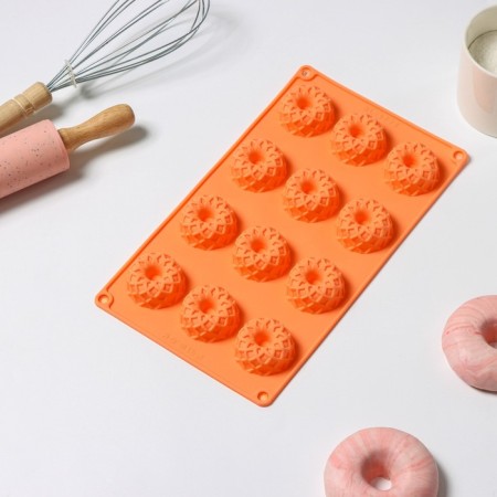 The form for baking the share "German cupcake. Openwork ", silicone, 12 cells, 28 × 16 × 1.5 cm, orange color-6