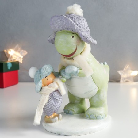 Polystone souvenir "Baby and dinosaurus in hats" 15x8.5x16 cm