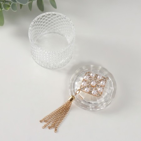 Casket Glass "Pearl Romb" with a brush 6.6x6.5x7.8 cm-3