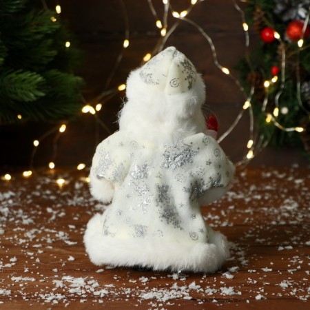 Santa Claus "In a patterned fur coat with a flashlight" 19 cm, silver-2