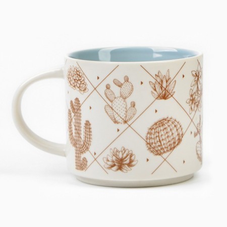 Ceramic mug with a lid and spoon "Cacti", 470 ml, beige color-2