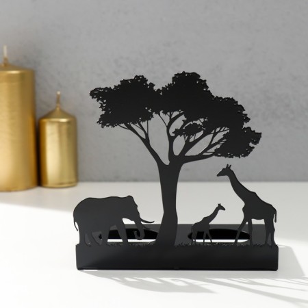 Summary Metal for 2 candles "Africa giraffes" black 15.2x15x6.8 cm-2
