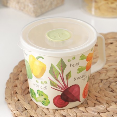 A circle container with a lid, 750 ml, 13.7 × 11.2 × 10.5 cm, decor, light-beige color-4
