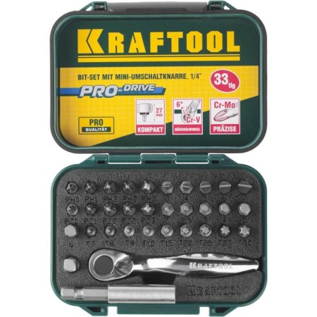 Набор бит KRAFTOOL 26157-H33, мини трещотка, 1/4", 33 предмета-1
