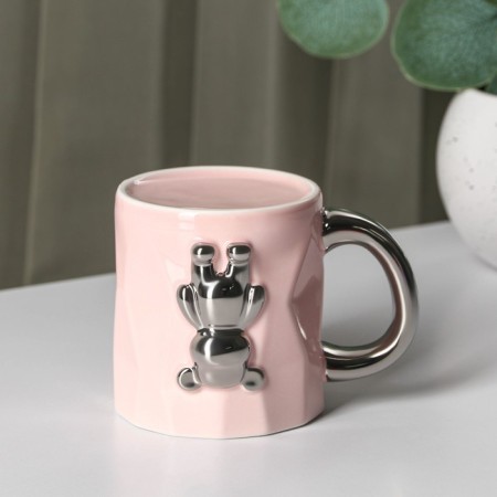 Ceramic mug with a spoon "Stylish Bear", 320 ml, pink color-4