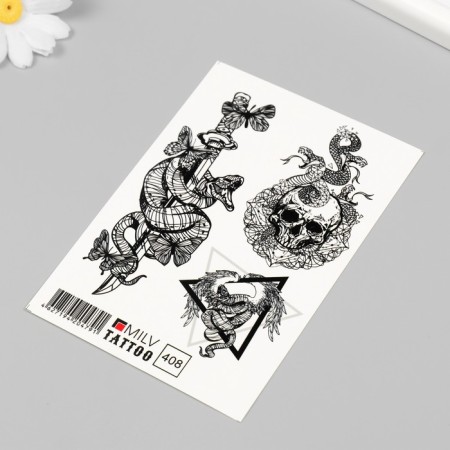 Tattoo on the body "Snake, skull, sword" 10x15 cm-1