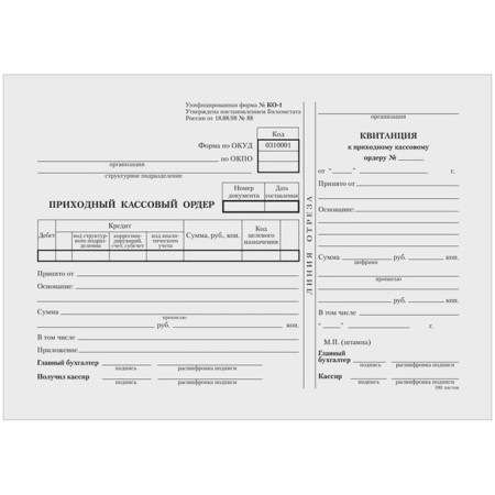Form "Code of Cash Order" Calligrata, A5 (form KO-1), newspaper, 100 copies