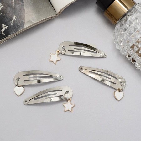 Invisibility for hair "Ophelia" (set 4 pcs) Heart of a star, 4.5 cm, silver-1
