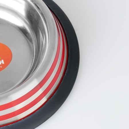 A bowl with a non -slip base with colored stripes, 230 ml, red-3