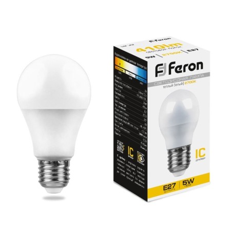 LED LED Feron LB-38, G45, E27, 5 W, 230 V, 2700 K, 410 lm, 200 °, 82 x 45 mm