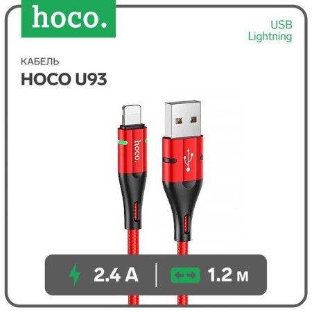Hoco U93 cable, USB - Lightning, 2.4 A, 1.2 m, indicator, red