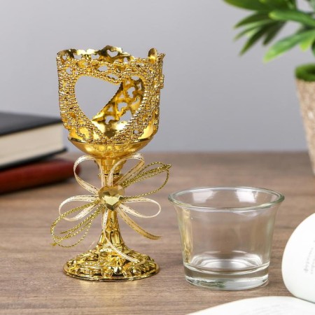 Climber Plastic, glass for 1 candle "Heart and Bant" Gologa Gold 12.5x6.3x6.3cm-1