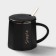 Ceramic mug with a spoon Simple, 350 ml, black color