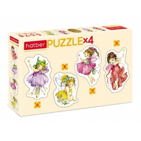 Figure puzzle "Flower Fairys", 4 pictures in 1 box, 5-6-7-8 elements