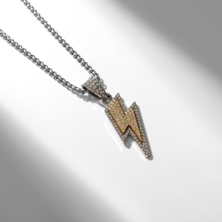 Lightning pendant, silver-gold color, 70 cm