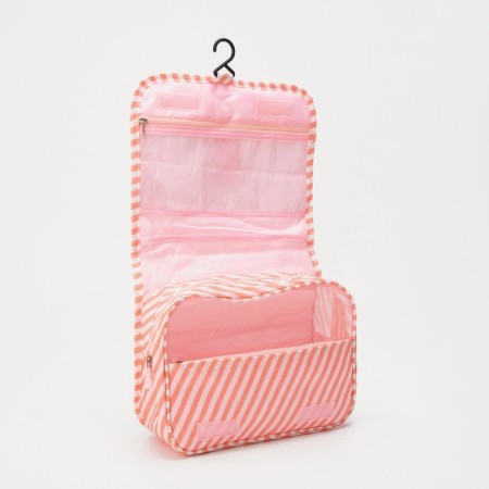 Velcro cosmetic bag, with a handle, with a hook, with a pen, pink color-2