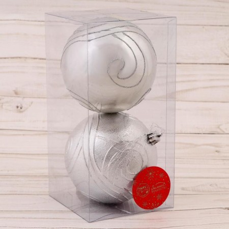 Set of balls plastic D-10 cm, 2 pcs "Silver Lines" silver-1