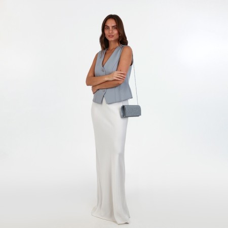 Female bag, valve department, long chain, silver color-5