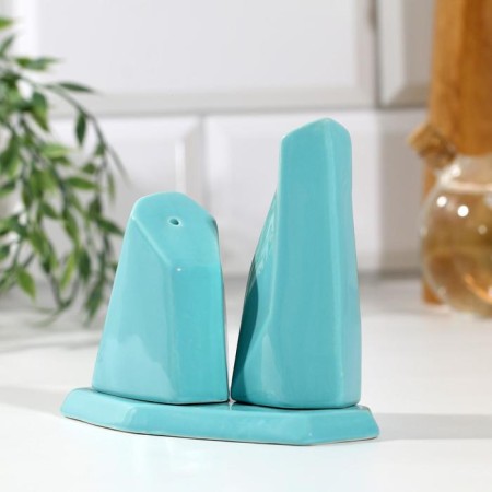 Set of ceramic solo and list on the stand “Geometry”, 13.5 x 10.5 cm, blue color-3