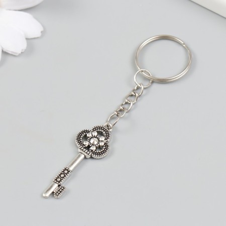 Metal keychain "Key with rhinestones" silver 1.5x1.6x4.2 cm-1