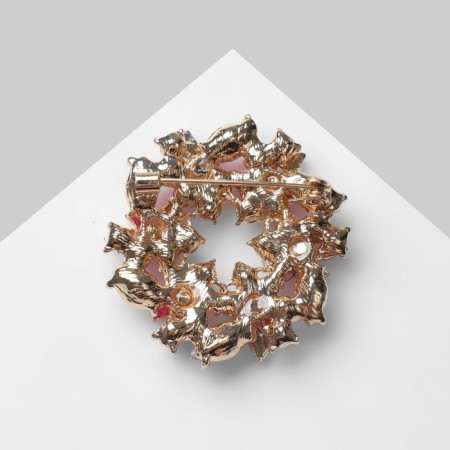 Brooch "Circle of twisted", raspberry color in gold-1