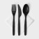 A set of plastic disposable cutlery "Elites", 4 objects: fork, tablespoon, knife, napkin, 18 cm, black color