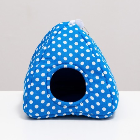 House "Wigwam" for rodents 17*17*17 cm, calico, fleece, foam rubber, blue-1