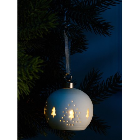 Елочный шар "Елочки" 6.9х6.9х5.9 см, 1 LED, LR44x3(в компл.), Т/БЕЛЫЙ
